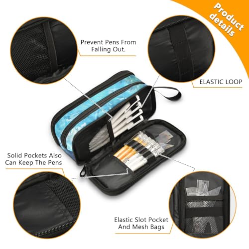 ALAZA Shark Ocean Large Pencil Case, Pen Pouch Pencil Bag with 3 Compartments Pen Holder Organizer Stationery Bag - color: A07