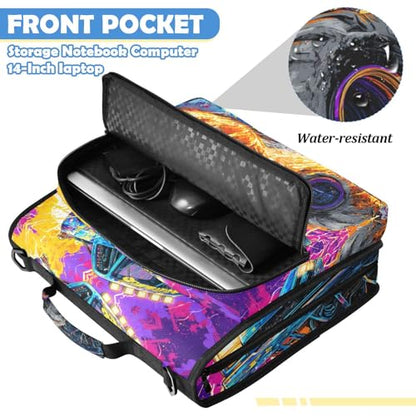 Monster Truck 3 Ring Zipper Binder Bag with Laptop Pockets and Shoulder Strap Tote Binders Organizer Case for School Office - color: Monster Truck