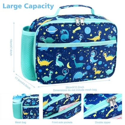 RHCPFOVR Kids Lunch Bag - Insulated Lunch Box for Boys Girls,Washable Lunch Bag and Reusable Toddler Leak-proof Lunchbox for School and Daycare - color: Deep Blue Dinosaur