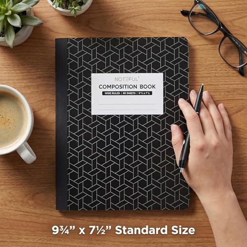 Composition Notebook, 80 Sheets / 160 Pages, 9.34 x 7.12 Inch, Ruled Paper, Durable Composite Cover Notebook for School, College & Office- Pack of 12 - size: Pack of 12