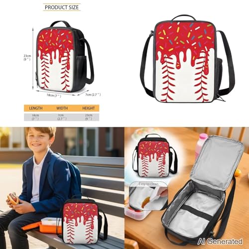 Red Ice Cream Backpack Baseball 4 Piece Drip School Backpack Insulated Light Lunch Bag and Pencil Pouch with Elastic Side Water Bottle Pocket Young Kids Casual Daily Gifts - color: Red