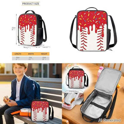 Red Ice Cream Backpack Baseball 4 Piece Drip School Backpack Insulated Light Lunch Bag and Pencil Pouch with Elastic Side Water Bottle Pocket Young Kids Casual Daily Gifts - color: Red