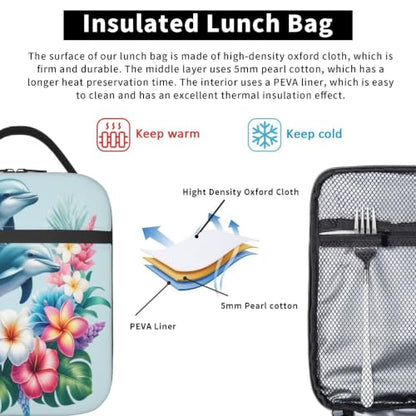 Dolphin Flowers Lunch Bag 10In | Insulated Lunch Box Reusable Tote Bag For Picnic Office For Women Men - color: Style 8