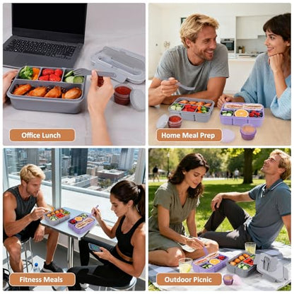 Caperci Bento Box Adult - 50 oz Large Lunch Containers for Adults and Teens, 4-Compartment Bento Lunch Box with Utensils & Leak Proof Sauce Cup, Dishwasher Safe, Durable, BPA-Free (Gray) - color: Gray