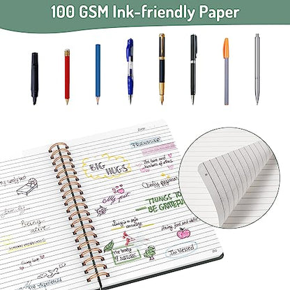 Forvencer A4 Lined Spiral Journal Notebook with 300 Numbered Pages, 11" X 8.5" Thick Journals for Writing with 100GSM Paper, Hardcover Notebooks with Contents for Work, School, Dark Green | Thick Journals for Writing with 100GSM Paper, Hardcover Notebooks