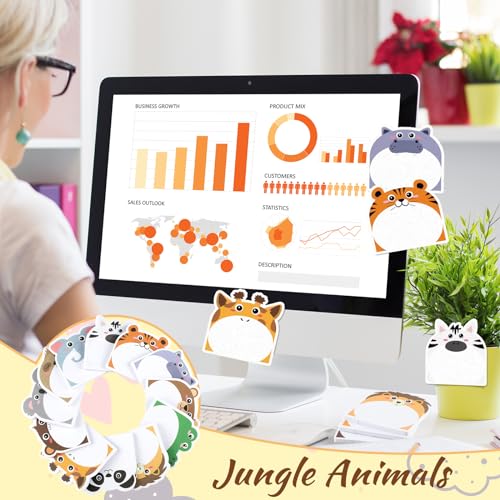 Yinder 24 Pads Cute Sticky Notes Fun Kawaii Safari Animal Sticky Notes Pads Bulk Cartoon Memo Self Adhesive Gift Back to School Veterinary Office School Tab Party Supplies - style: Safari Animals