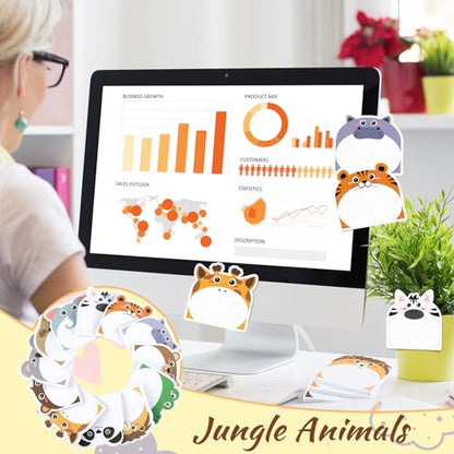 Yinder 24 Pads Cute Sticky Notes Fun Kawaii Safari Animal Sticky Notes Pads Bulk Cartoon Memo Self Adhesive Gift Back to School Veterinary Office School Tab Party Supplies - style: Safari Animals