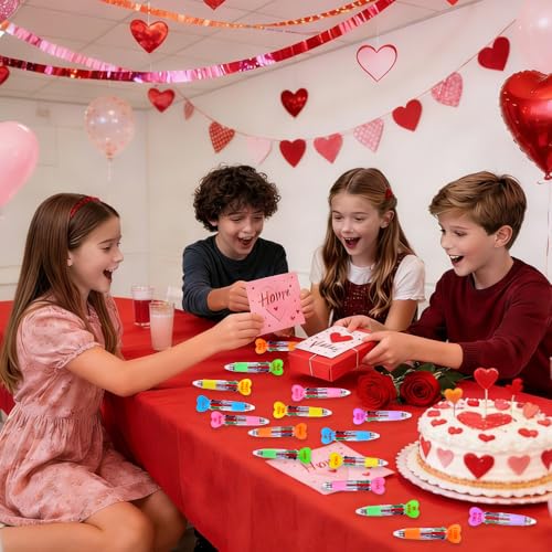 Vellibring 24pcs Valentine's Day Hearts Pens Cute Cartoon Multicolor Pen Fun 4-in-1 Pens Bulk Be Mine Love XOXO Valentines Stationery Party Favors School Supplies Students Rewards - style: Valentines Hearts-24pcs