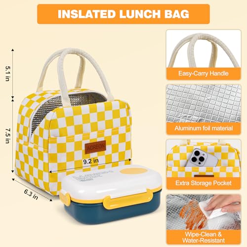 All-in-one lunch box for school kids, teens, students & girls. (Yellow) | Includes insulated bag, utensils & sauce cup. BPA-free, microwave & dishwasher safe. Great for school, work & travel. - color: Yellow