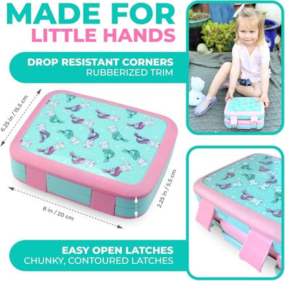 Bento Box with Stainless Steel Food Thermo for Hot Food or Soup, Insulated Lunch Bag, and Ice Pack Set for Kids Girl Toddlers. Ages 3 to 7 Pink Aqua Cat Mermaid - color: Cat Mermaid