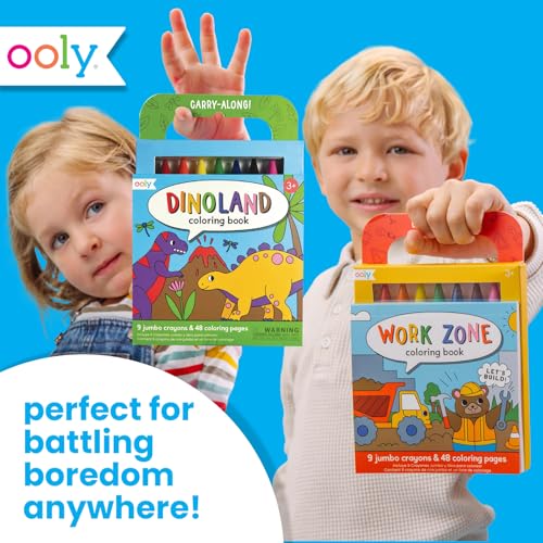 Ooly Kids Travel Activity Kit – 9 Jumbo Crayons & 48 Coloring Pages, Car Crafts for Kids, Mess-Free Road Trip Art Set, Airplane Activities – Dinoland - color: Dinoland