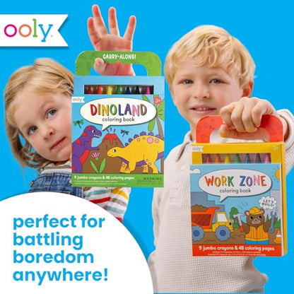 Ooly Kids Travel Activity Kit – 9 Jumbo Crayons & 48 Coloring Pages, Car Crafts for Kids, Mess-Free Road Trip Art Set, Airplane Activities – Dinoland - color: Dinoland
