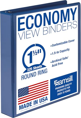 Samsill Economy 1.5 Inch 3 Ring Binder Round Ring Binder, Non-Stick Customizable Cover, Dark Blue (18502) - color: Blue, size: 1-Pack, style: 1.5-Inch
