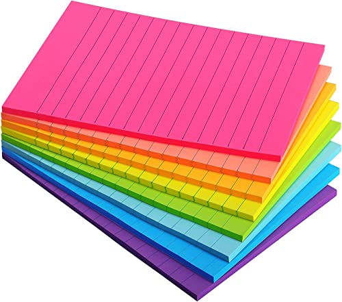 Eastern Wolf 8 Pads Lined Sticky Notes 4x6 in, Sticky Notes with Lines, Self-Stick Note Pads 8 Bright Multi Colors, 35 Sheet/Pad - color: 4x6 8 Pads