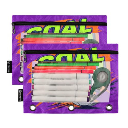 Gredecor 3 Ring Binder Pencil Pouch, Goal Time Soccer Ball Zippered Pen Case Pouches with Clear Window, 2 Pack Stylish Office & School Supplie - color: Goal Time Soccer Ball