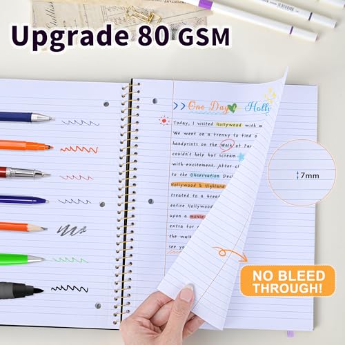 Spiral Notebook College Ruled Paper 8" x 10-1/2", 1 Subject Spiral Notebook 80GSM Paper, 3-Hole Punched Perforated Pages Ideal for School, Office, Writing, 75 Sheets Lined Journaling Notebook, Black - color: Black