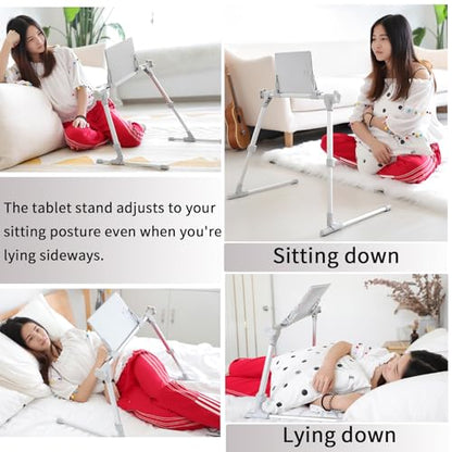 360° Rotatable Tablet Stand for 0-12.9" iPad/Tablets/Phones, Adjustable Height (13.78-17.72") & Foldable Aluminum Holder for Bed, Sofa,Floor,Desk Working, Reading,Watching