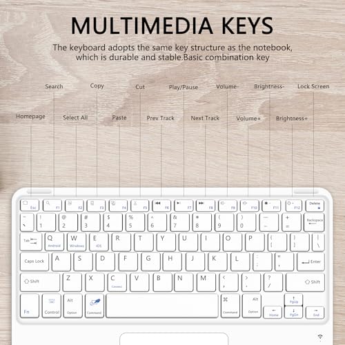 for Bluetooth Keyboard Touchpad Built, Cute Tablet Stand Adjustable & Foldable, Wireless Rechargeable Bluetooth for iPad, iPad Pro/Mini/Air, Samsung Xiaomi Tablets, etc - White - color: C-Touchpad Keyboard-White