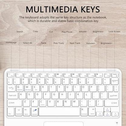 for Bluetooth Keyboard Touchpad Built, Cute Tablet Stand Adjustable & Foldable, Wireless Rechargeable Bluetooth for iPad, iPad Pro/Mini/Air, Samsung Xiaomi Tablets, etc - White - color: C-Touchpad Keyboard-White