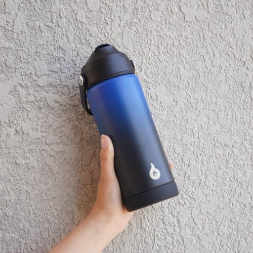 BJPKPK Insulated Water Bottle with Straw Lid, 18oz Thermo Water Bottles, Flex Handle & Non-slip Boot, BPA Free Leak Proof Stainless Steel Metal Thermo, Tumblers, Cups,Black Blue - color: Black Blue, size: 18 Ounces