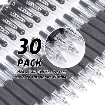 Aen Art 30 Gel Pens - Retractable Gel Ink Roller Pens for Writing, Black 0.7mm Fine Point- for Office, School - Quick Dry + Rubber Grips