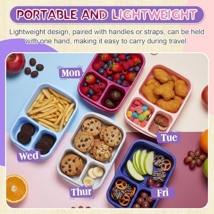 Honeydak 5 Pack Snack Containers 3 Compartment Bento Snack Boxes Divided Meal Prep Containers with Lids Reusable Adults Lunch Food Storage Box for School Work Travel(Blue White Purple) - color: Blue White Purple
