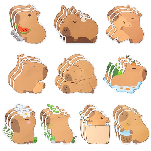 Xqumoi 30 Pack CAPY Sticky Notes - Cute Cartoon CAPY Self Sticky Notepads Writing Memo Pads Animal Page Marker for Office School Student Birthday Party Favors Goodies Bag Fillers 600 Sheets - style: Capy
