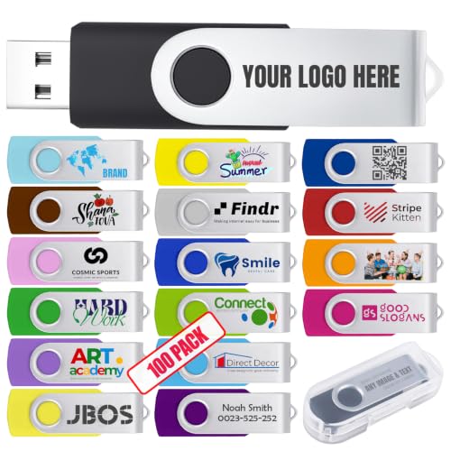 100 Pack 128MB Custom USB Flash Drive Customized USB Thumb Drive, Customizable USB Drive Logo Print Event Favors, Branding with JBOS Personalized Memory Stick 100pcs Multiple Color Choice - size: 128MB