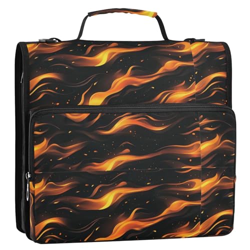 Boccsty Digital Orange Fire Zipper Binder 3 Ring Binders Expanding File Folder Multi-Pocket Zipper Binder Organizer for School Shoulder Strap and Handle - color: Multicolored 16
