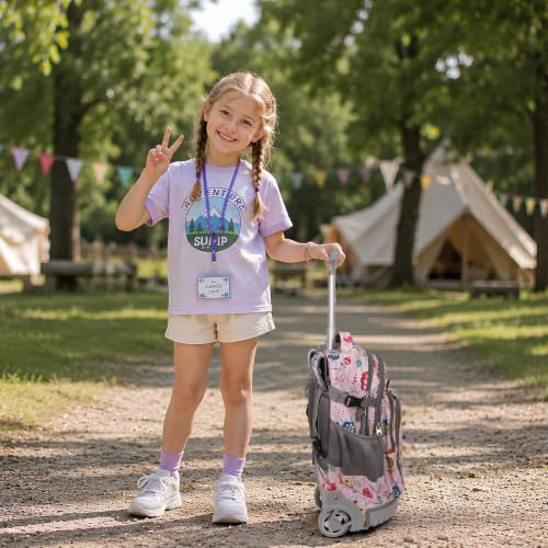 Tilami Rolling Backpack for Kids 18 inch Boys and Girls Laptop Backpack,Pink Stripes - color: Pink Stripes