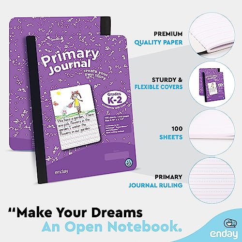 Enday Primary Journal Grades K-2, Primary Writing Journal, Half Page Ruled Primary Journal Composition Notebook for Kids, 100 Sheets kids Notebook, Purple and Blue (2 Pack) - color: BLUE - PURPLE
