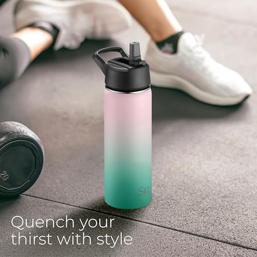 SipX™ 18 oz Insulated Water Bottle with 3 Lids – Leakproof Stainless Steel, Triple Insulated – Cold 24 Hours/Hot 12 Hours – Durable Bottle for School, Gym, Travel – Gradient Mint Pink - color: Gradiant Mint Pink, size: 18 Ounces