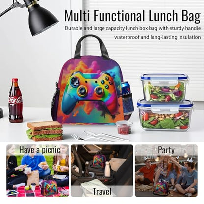 Gamer Lunch Bag Reusable Insulated Lunch Box Large Capacity Meal Tote for Kids Women Men Cooler Bag Waterproof Adjustable Shoulder Strap Game Lunch Tote for Work School Picnic Travel Hiking Office - color: Game09