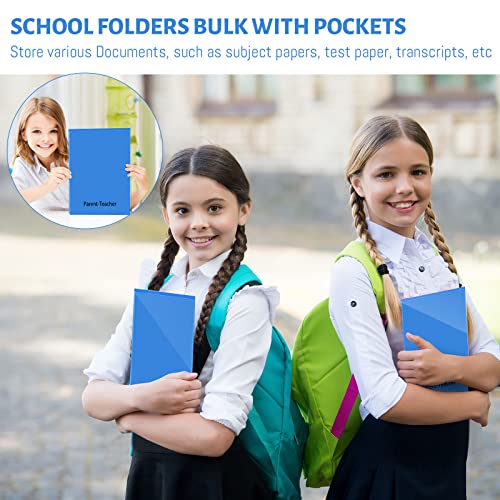 PerKoop 72 Pcs Take Home Folders Bulk Parent Teacher Communication Folder with 2 Pockets Plastic Homework Folder for Student Parent Teacher Classroom Back to School Supplies 11.73 x 9.45'' (Blue) - color: Blue