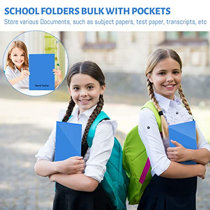 PerKoop 72 Pcs Take Home Folders Bulk Parent Teacher Communication Folder with 2 Pockets Plastic Homework Folder for Student Parent Teacher Classroom Back to School Supplies 11.73 x 9.45'' (Blue) - color: Blue