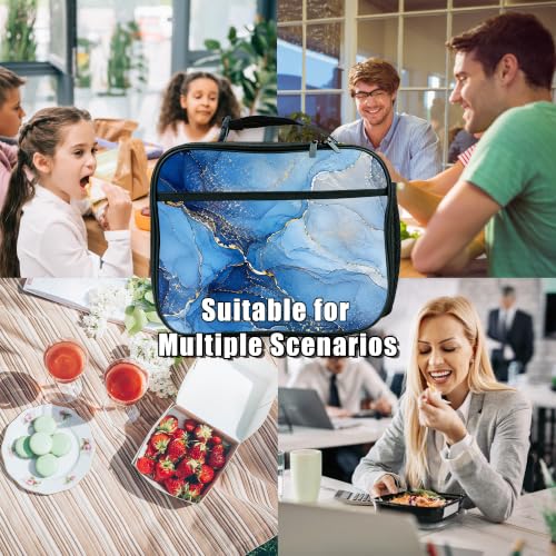 Blue Marble Lunch Bag Insulated Reusable Lunch Box Kids Girls Boys Cooler Thermal Tote Bag For Men Women School Work Picnic - color: Marble
