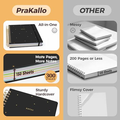 Hardcover Spiral Notebook Journal for Women & Men, Cute 5 Subject Notebook College Ruled for School & Work, Black Journaling Notebooks with Removable Dividers Tabs, 8" x 10", 300 Pages, Night Stars - color: Night Stars