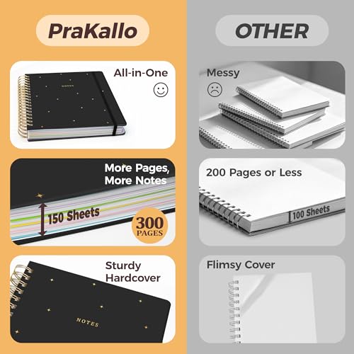 Hardcover Spiral Notebook Journal for Women & Men, Cute 5 Subject Notebook College Ruled for School & Work, Black Journaling Notebooks with Removable Dividers Tabs, 8" x 10", 300 Pages, Night Stars - color: Night Stars