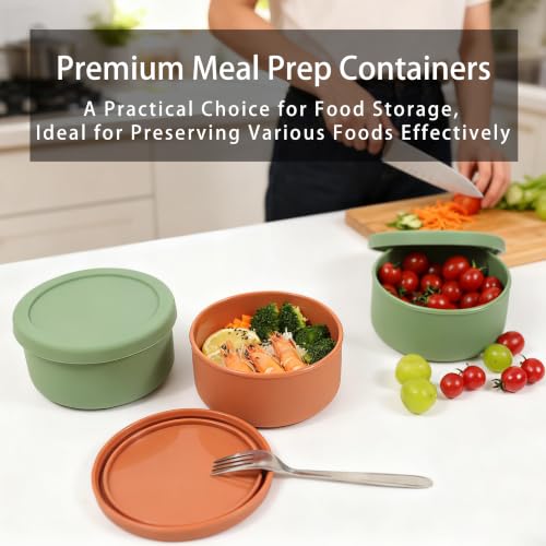 24 fl oz Adult Silicone Reusable Lunch Bento Bowl with Lid, Medium Airtight Food Storage Container for Cereal, Meal Prep & Leftovers, BPA Free, Microwave Fridge Dishwasher Safe (Grass green 1 Pack） - color: Grass green