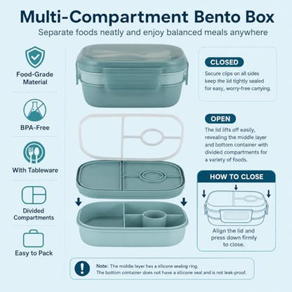 Bento Lunch Box Set for Women, with 12oz Soup Thermo, with Leak-Proof Food Containers, Insulated Lunch Bag for Girls for Travel Picnic - color: Blue Flowers