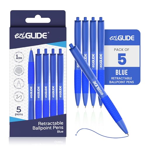 Retractable Ballpoint Pens, Pack of 5 Pens Ink, Smooth Writing Ballpoint Pens for Writing, Note-Taking & Everyday Use, Great for Office, School & Home (Blue) - color: Blue