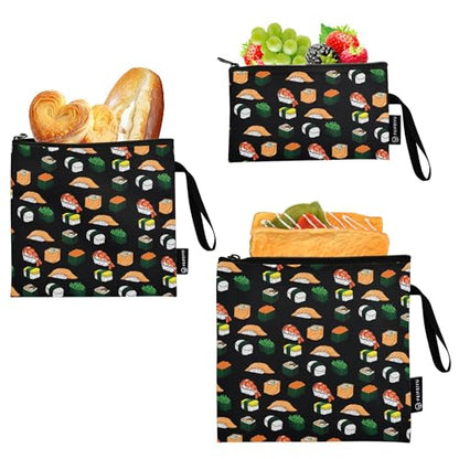 Reusable Food Storage Bags Sushi Black 3 Pack Set Lunch Bag Compact Sandwich Snack Bag Small Medium Large for Lunch, Travel & Organization - color: Bag 22