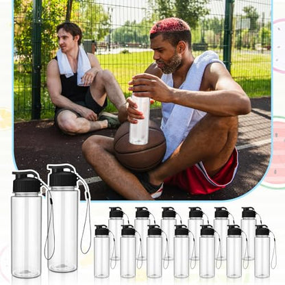 Domensi 50 Pieces Plastic Water Bottle Bulk 17 oz Sports Adults Reusable Large Water Bottles with Leak Proof Flip Top for Adults Fitness (Black) - color: Black