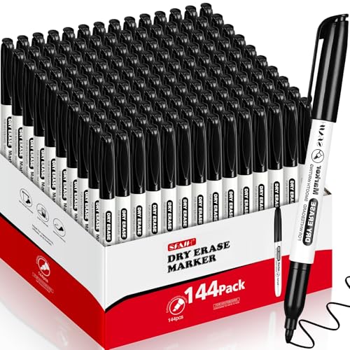 SFAIH Fine Tip Dry Erase Markers - 144 Pack Black Whiteboard Erasable Markers Bulk, Professional-Grade Whiteboard Markers for Offices, Schools & Businesses Long-Lasting Supply, Non-Toxic Easy Clean - color: Black, size: 1 Count (Pack of 144)