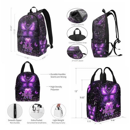 MyPupSocks Personalized School Backpack for Girls, Custom Butterfly Monogram Casual Daypacks Lunch Tote Bag Customized Kids Travel Book Bag Knapsack Schoolbag for Teens Boys Girls - color: Multi 17