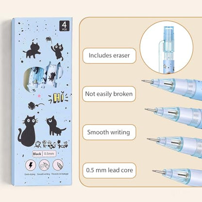 4 Pcs Cat Mechanical Pencils Cute 0.5mm Mechanical Pencil Kawaii Pencils School Pencil for Students Women Office School Suppies