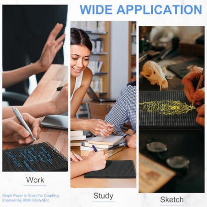 Engrowtic 2 Pack Graph Paper Spiral Notepad A5 Top Wirebound Notepad Grid Notebook Steno Pad Memo Notebook Grid Paper 140 Pages for Writing Sketching Drawing Office Supply(Black (internal Black)) - color: Black(internal Black)