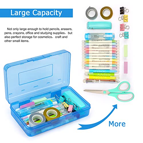 Tamaki 1 Pack Plastic Pencil Box Large Capacity, Blue | Clear Boxes with Snap-tight Lid Stackable Design and Stylish Office Supplies Storage Organizer - color: Blue