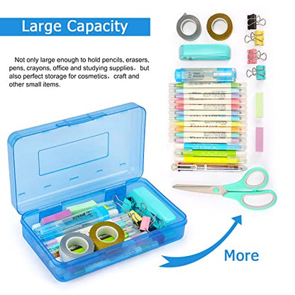 Tamaki 1 Pack Plastic Pencil Box Large Capacity, Blue | Clear Boxes with Snap-tight Lid Stackable Design and Stylish Office Supplies Storage Organizer - color: Blue