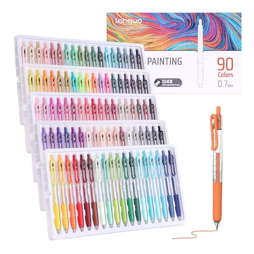 languo Acrylic Gel Pens, 90 Colors Retractable Colored Pens Set, 0.7mm Tip | Click-to-Use Design, High Opacity, Smooth Ink Flow, Great for Black Paper, Coloring, Drawing, Journaling and DIY Crafts
